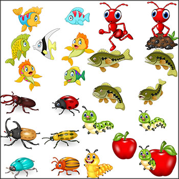 20款卡通可爱昆虫和小动物插图16图库矢量素材精选