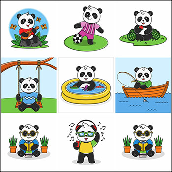 8款可爱卡通拟人化熊猫素材中国矢量插图精选