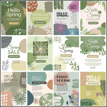 25款你好春天绿色促销打折花卉植物海报PSD分层模板