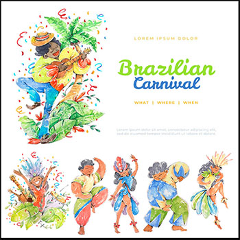 7款巴西狂欢节舞蹈水彩矢量插画