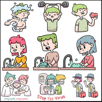 冠状病毒预防预防和自我隔离矢量卡通插画