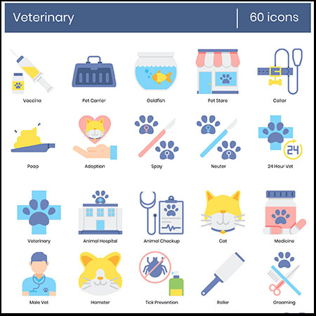 60个兽医诊所动物医院AI/SVG/PNG/EPS16图库矢量图标精选