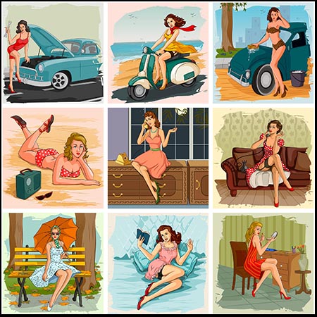 20款欧美卡通性感女人女性16设计网矢量插图精选