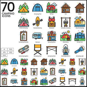 70个旅游用品旅游野营16设计网矢量图标精选