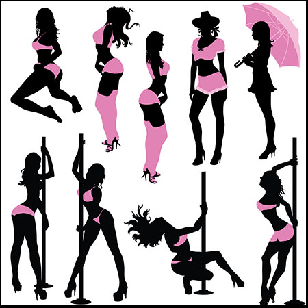 性感跳钢管舞的女性和男性剪影16图库矢量素材精选