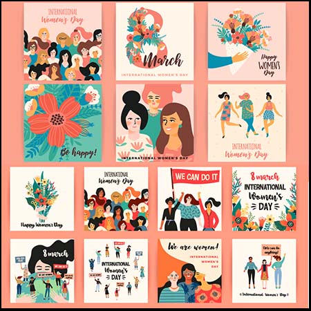 5款女王节三八妇女节插画海报背景素材