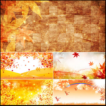 5款秋季枫叶金色背景易图库矢量素