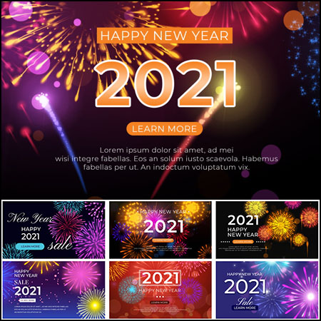 25款2021年新年快乐烟花背景横幅海报PSD分层模板