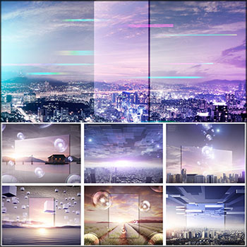 15款梦幻科技城市背景PSD分层模板