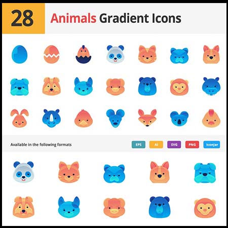 28款动物头像渐变16设计网矢量图标精选