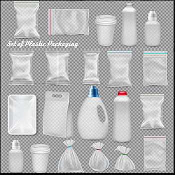7套透明塑料袋和透明塑料瓶矢量样机模型