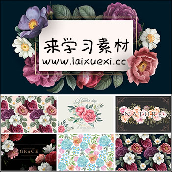 8款欧式花卉花纹装饰卡片横幅背景普贤居矢量素材精选
