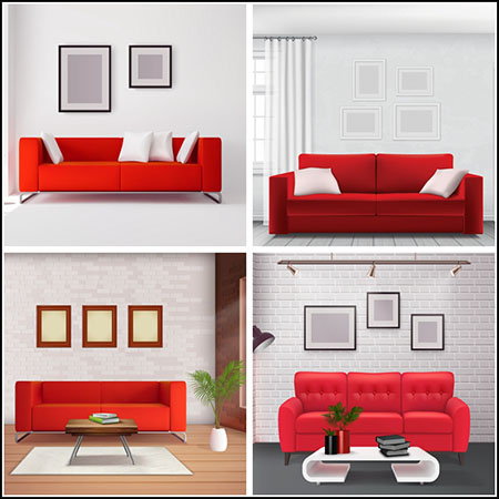 6款室内沙发家具平面插图易图库矢量素材精选