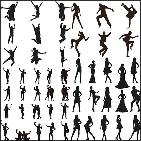 9套开心热舞跳起来欢呼的人物剪影16图库矢量插图精选