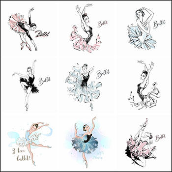 9款跳芭蕾舞的卡通女孩普贤居矢量插图精选