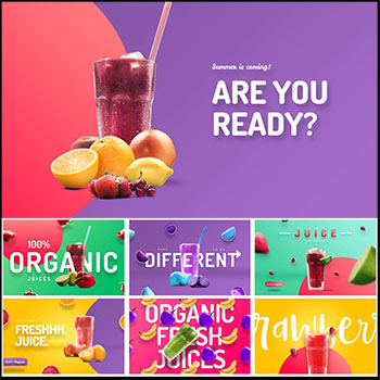 10款夏季果汁加冰饮品促销横幅海报PSD模板