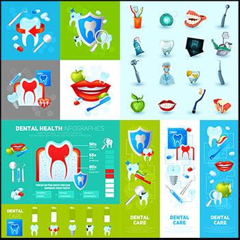 7套牙科牙齿保健牙齿清洁矢量概念