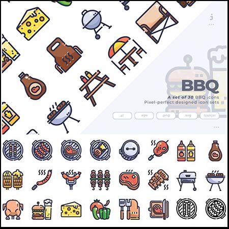 30个BBQ烧烤AI/EPS/SVG/PNG免抠图标