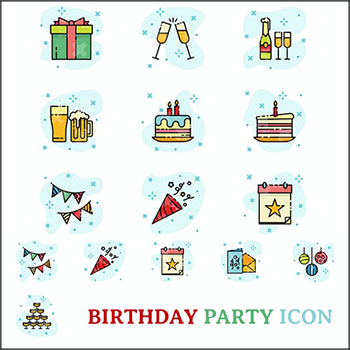 16个生日庆祝派对图标SVG/PNG/AI/E