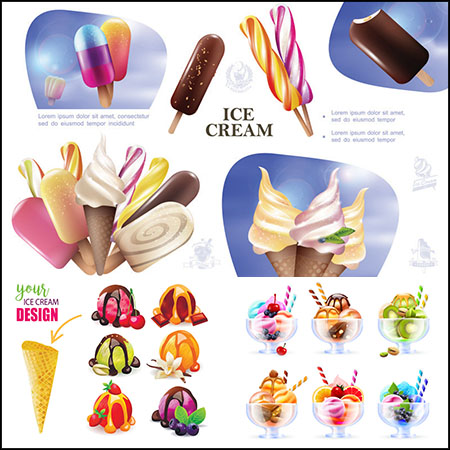 7套冷饮挖球冰淇淋蛋筒素材中国矢量插图精选