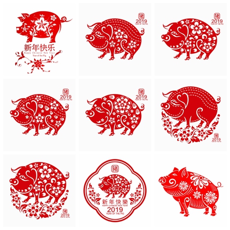 2019猪年春节猪剪纸16设计网矢量素材精选
