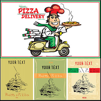 卡通披萨盒热披萨派送16图库矢量插图精选