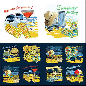 7款夏季海滩旅游旅行用品16图库矢量插图精选