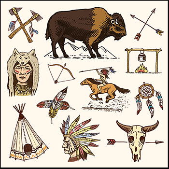 11套美国印第安人武器和动物普贤居矢量图标精选插图素材