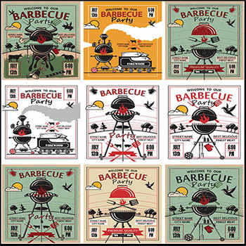 15款BBQ烧烤野外烤肉宣传单矢量海报