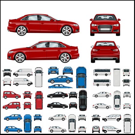 15套汽车小轿车多角度汽车造型素材天下矢量插图精选