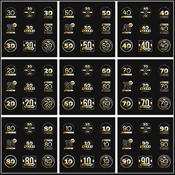 27套金色元素周年庆纪念素材天下矢量标志精选图标