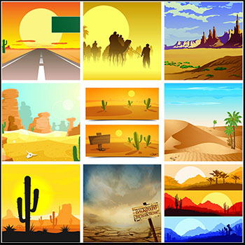 20款沙漠风景素材中国矢量背景精选插画