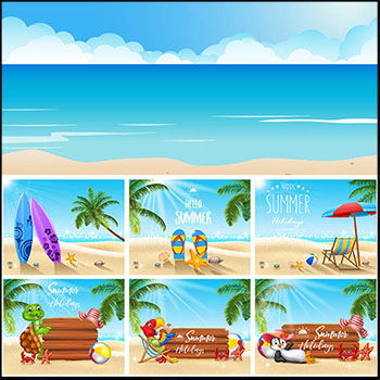 夏季沙滩旅游渡假矢量海报