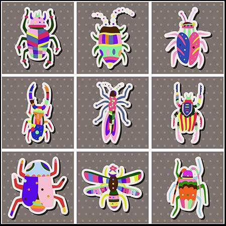 10款彩色剪纸风格昆虫甲壳虫素材天下矢量插图精选