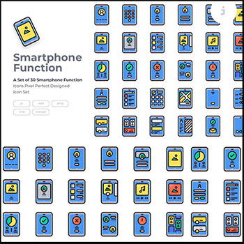 30个移动手机移动功能图标EPS16图库矢量图标精选