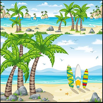 夏季热带海岸海边椰子树海景素材天下矢量插图精选