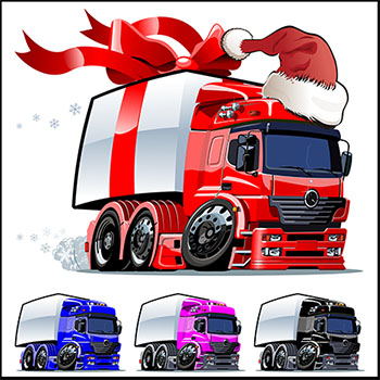 卡通圣诞节圣诞礼物运输卡车货车普
