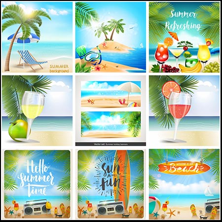 100款夏季暑期渡假旅游海报16设计网矢量背景精选素材