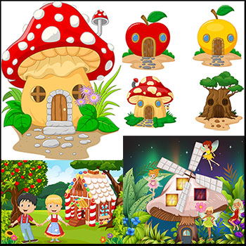 童话世界的蘑菇房苹果房树屋易图库