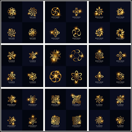 13套金色欧式抽象花卉LOGO徽标普贤居矢量素材精选