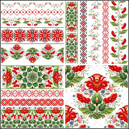 10款绿色花卉和红色果子装饰的背景16图库矢量素材精选