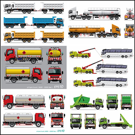 6套自卸车 垃圾车 运输车 吊车 拖车等素材中国矢量插图精选