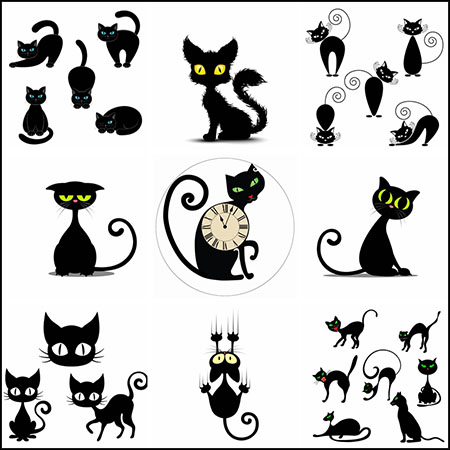 10套可爱卡通黑猫矢量动物插图