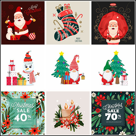 13款圣诞节促销海报圣诞老人插图背景素材中国矢量素材精选