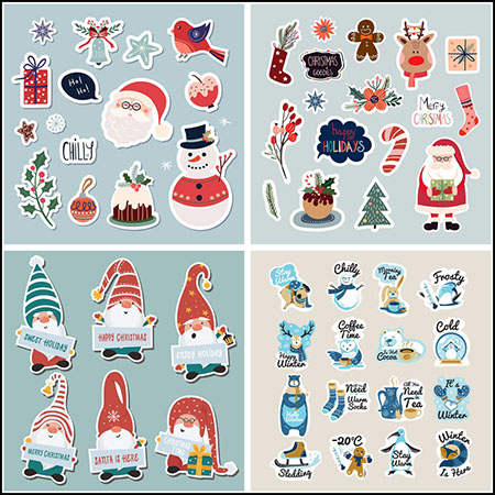 5套卡通圣诞老人雪人圣诞节贴纸剪贴画素材中国矢量元素精选