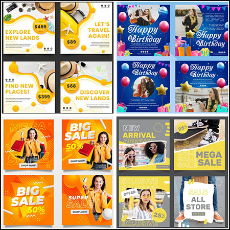 4套生日派对购物促销交互式网站横幅广告16素材网矢量模板精选
