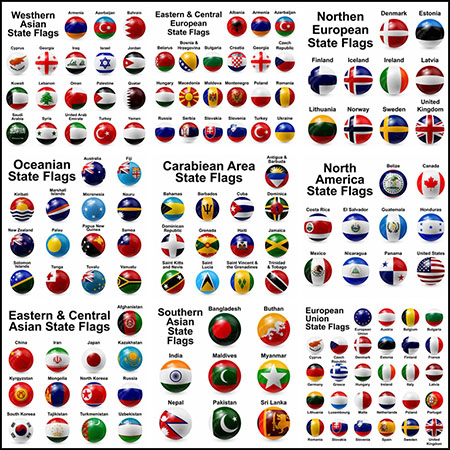 174个国家及地区国旗区旗球形插图易图库矢量素材精选