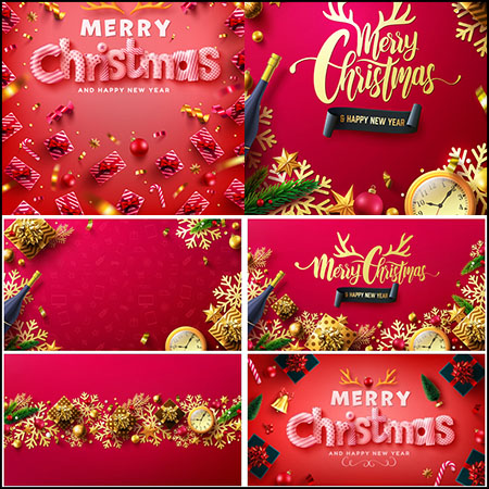 6款红色圣诞节横幅海波背景16设计网矢量模板精选