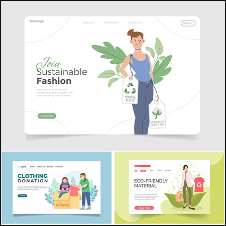 4款衣服服装捐赠ECO绿色回收网站登陆页16设计网矢量模板精选