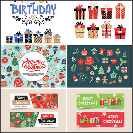11款圣诞节横幅装饰图案礼物盒插图